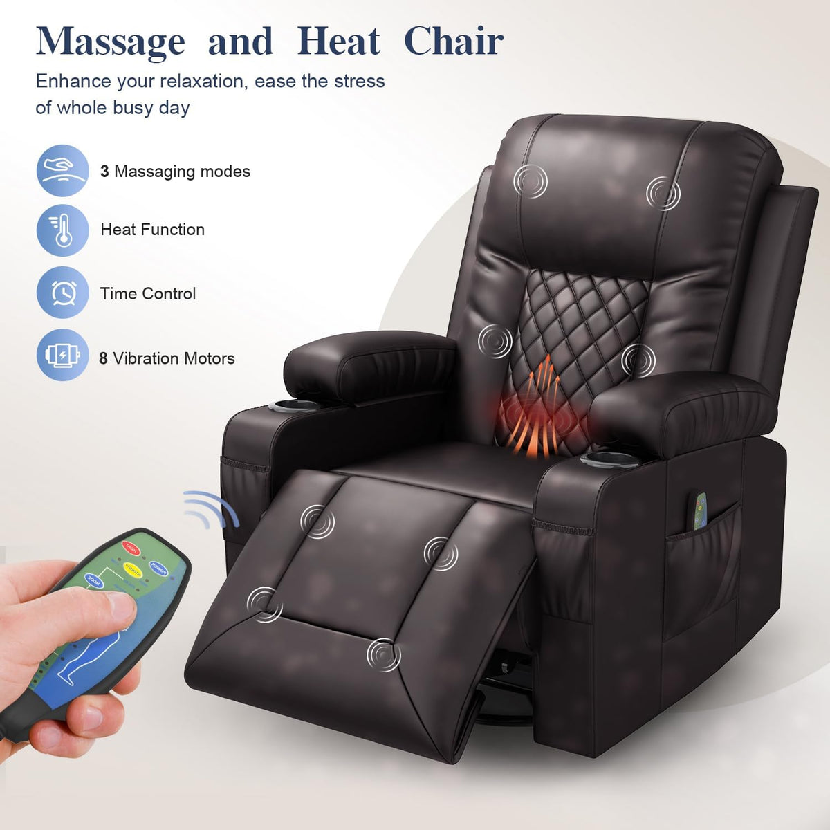 Recliner Chairs for Adults, FSC Certified Massage Rocker with Heated Modern Ergonomic Lounge 360