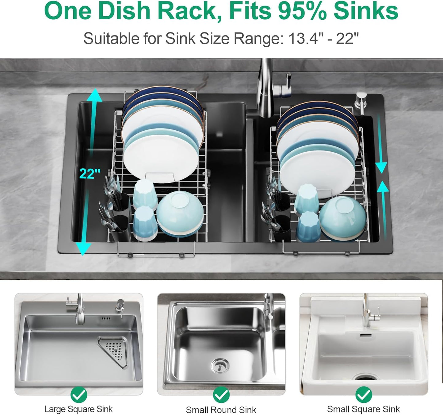 GSlife Expandable in Sink Dish Drying Rack - Stainless Steel Capacity Adjustable Over The Sink Dish