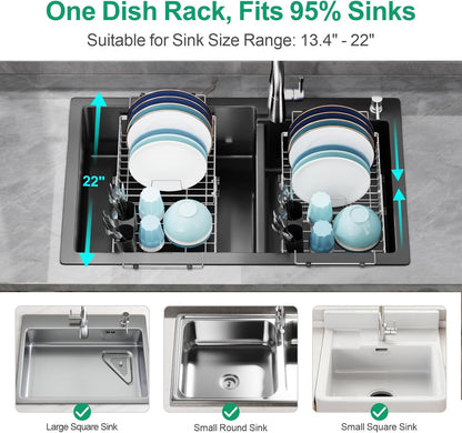 GSlife Expandable in Sink Dish Drying Rack - Stainless Steel Capacity Adjustable Over The Sink Dish