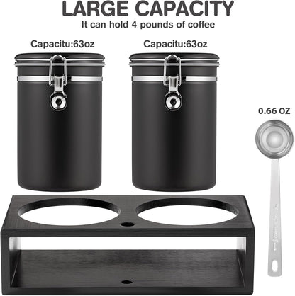 Yangbaga Ground Coffee Storage Container with Shelf, 2×63OZ 304 Stainless Steel Coffee and Sugar