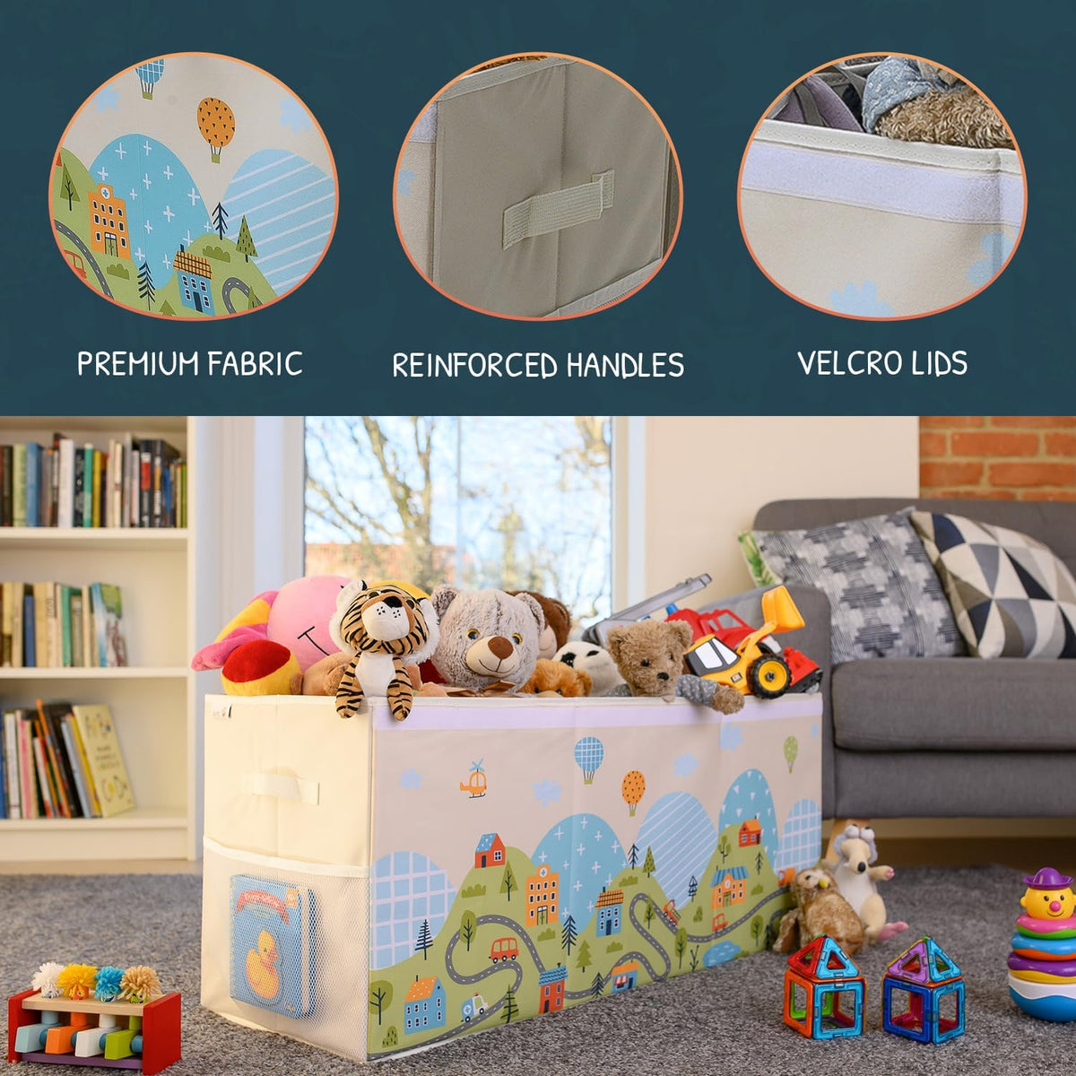Extra Large Toy Storage Organizer with Lid - Sturdy, Collapsible Toy Chest Storage Box with Cute