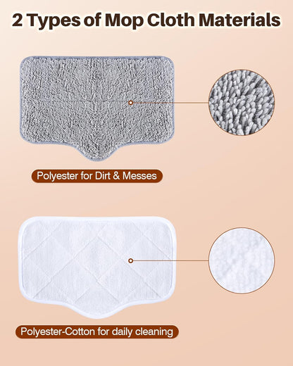 ScrubWiz Steam Mop Pads with Washable and Reusable, 6 Pack Replacement, 2 Material Types