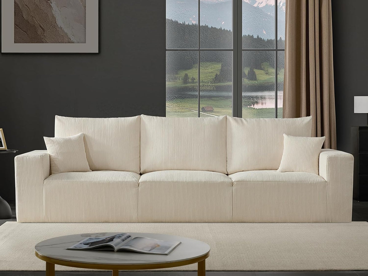 Boneless Cloud Couch Sofa for Living Room, 112" 3 Seater Beige Modern Lounge Sleeper Couch, No