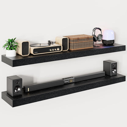 Heimlove 55 Inch Long Floating Shelves for Wall,9.3" Deep Black Floating Shelf Set of 2,Large