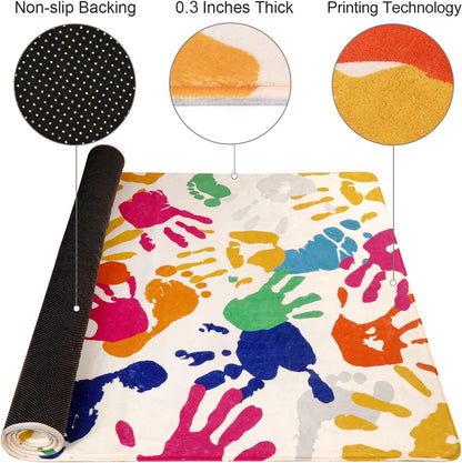 STARUIA Handprints and Footprints Large Kids Rug 5'x7', Washable Colorful Area Rug for Nursery