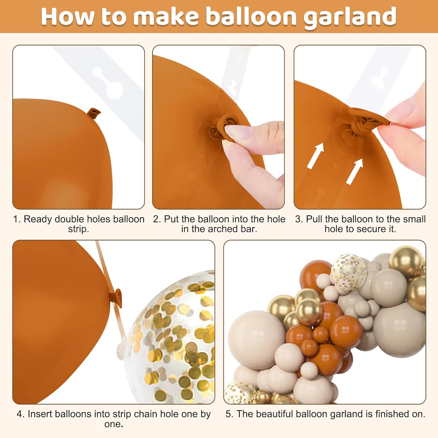 Amandir 153pcs Burnt Orange Balloon Garland Arch Kit, Different Sizes 18 12 10 5inch White Sand