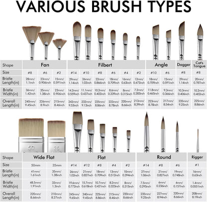 25pcs Paint Brush Set, Fuumuui Acrylic Paint Brushes, Professional Artist Series with Wide Flat