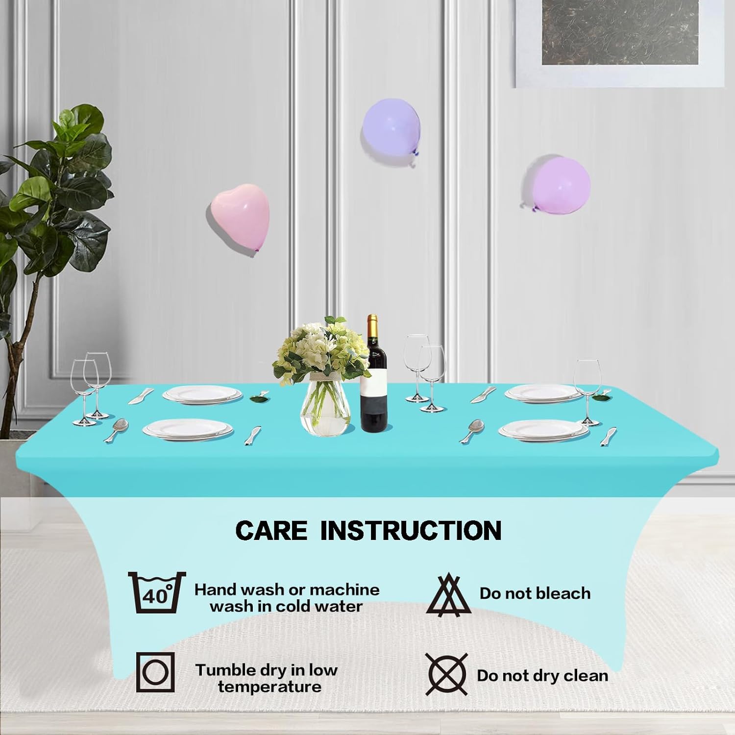IVAPUPU 2 Pack 6FT Table Cloth for Rectangular Fitted Events Stretch Blue Mist Table Covers