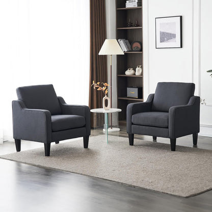 VINGLI Accent Chairs Set of 2 Living Room Chairs Dark Grey Reading Chair for Bedroom Scooped Arm