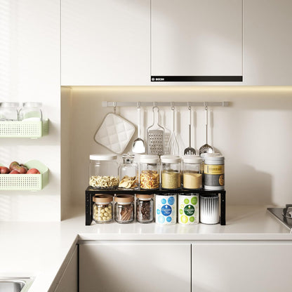 Expandable,Adjustable & Stackable Spice Rack, Cabinet Kitchen Countertop Shelf Organizer,Metal