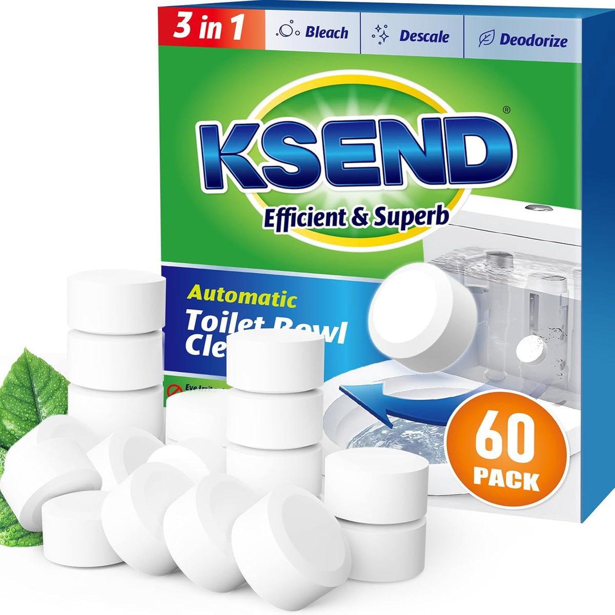 Toilet Bowl Cleaner Tablets - 60 PCS Automatic Bleach Toilet Cleaner Tablets, Slow-Releasing