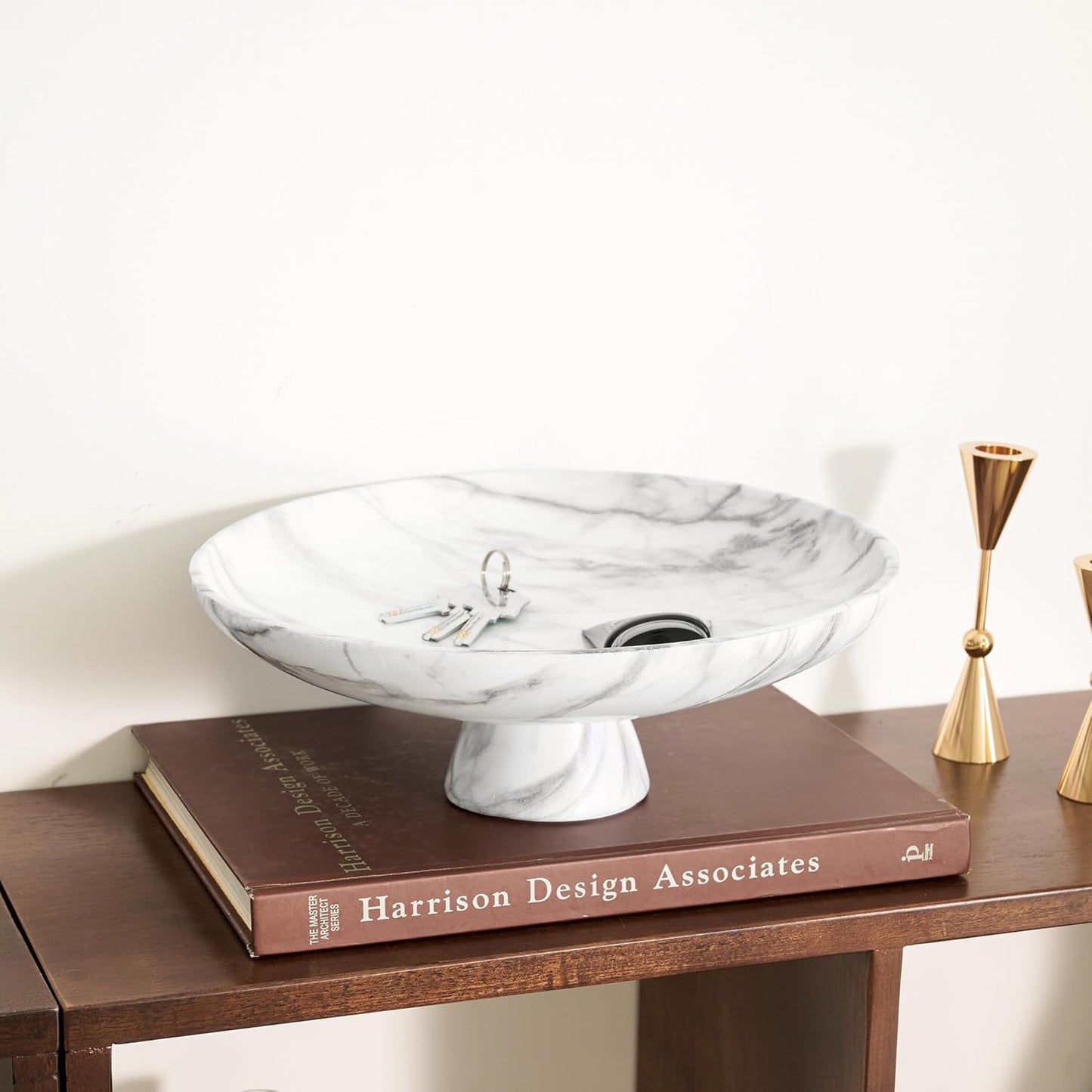 DN DECONATION White Resin Decorative Bowl for Modern Home Decor, 11.2" Large Pedestal Kitchen Fruit