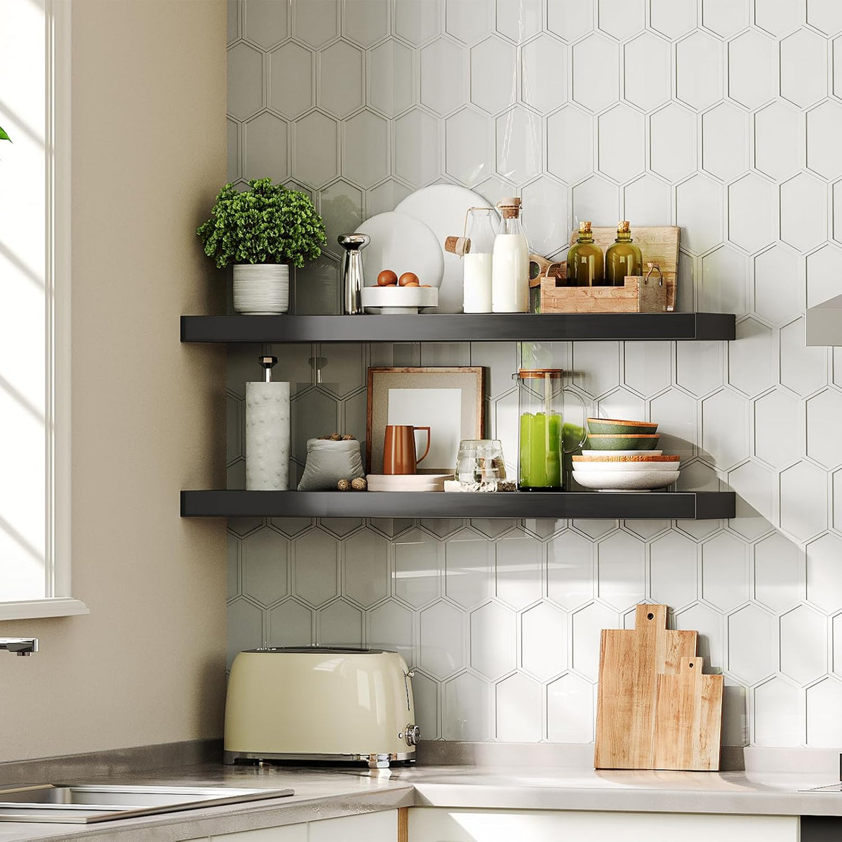 HOOBRO Floating Shelves for Wall, Wall Mounted Shelf Set of 2, 31.5" Hanging Shelf with Invisible