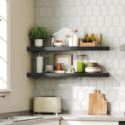 HOOBRO Floating Shelves for Wall, Wall Mounted Shelf Set of 2, 31.5" Hanging Shelf with Invisible