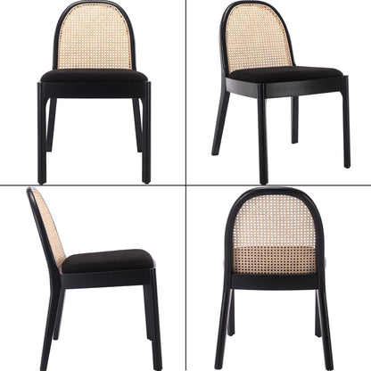 Mid Century Dining Chairs Set of 4, Accent Rattan Sherpa Fabric Side Chairs Kitchen Chair with
