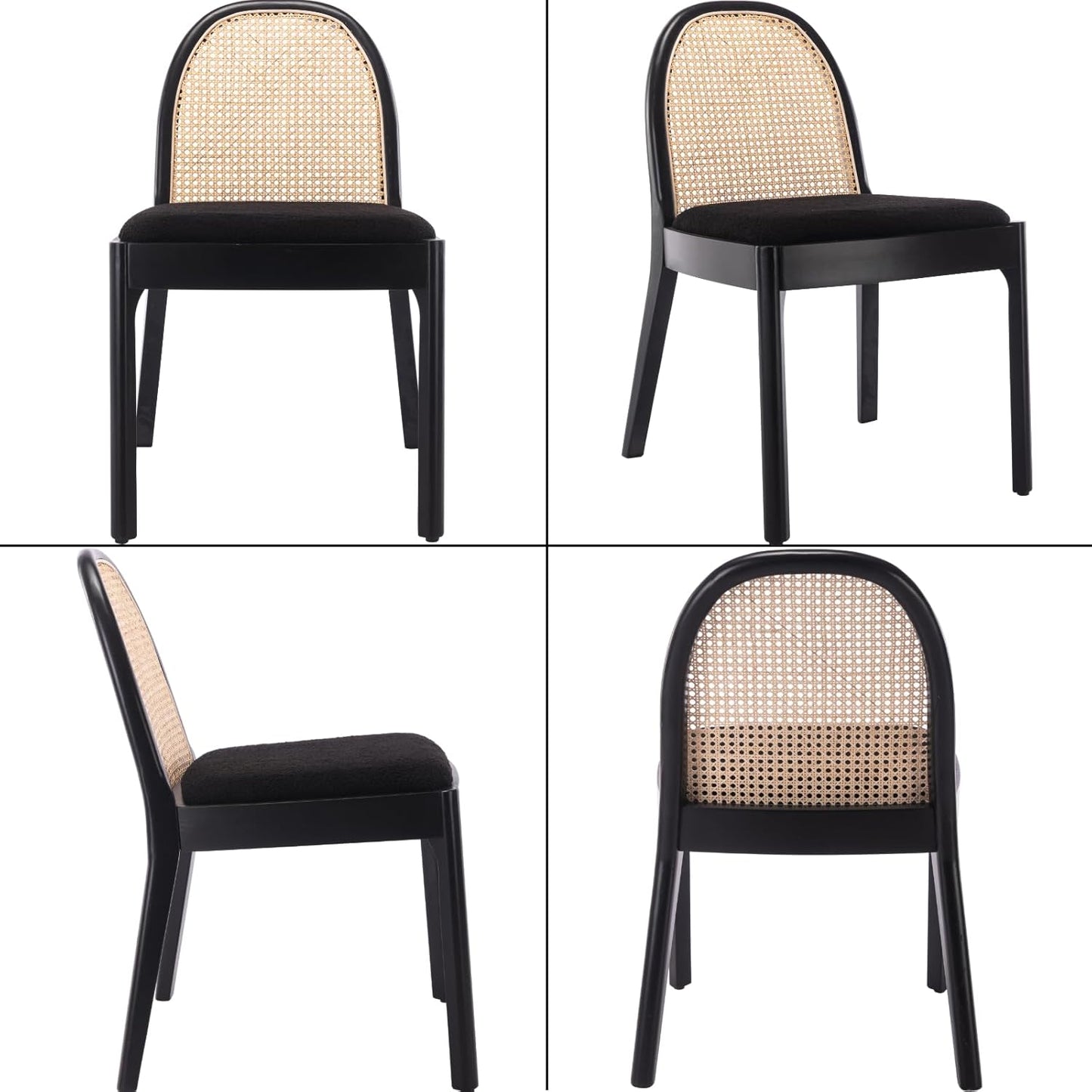 Mid Century Dining Chairs Set of 2, Accent Rattan Sherpa Fabric Side Chairs Kitchen Chair with