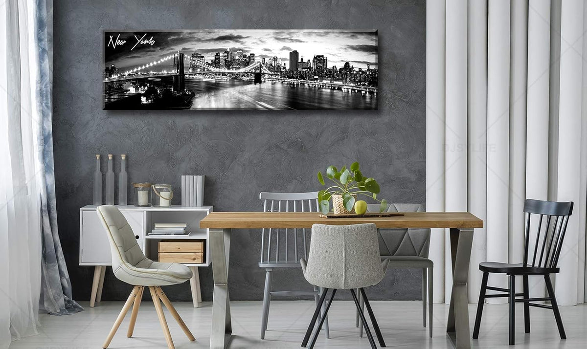 DJSYLIFE New York Skyline Wall Art - Brooklyn Bridge Night View - Black and White Nyc City Pictures