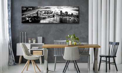 DJSYLIFE New York Skyline Wall Art - Brooklyn Bridge Night View - Black and White Nyc City Pictures