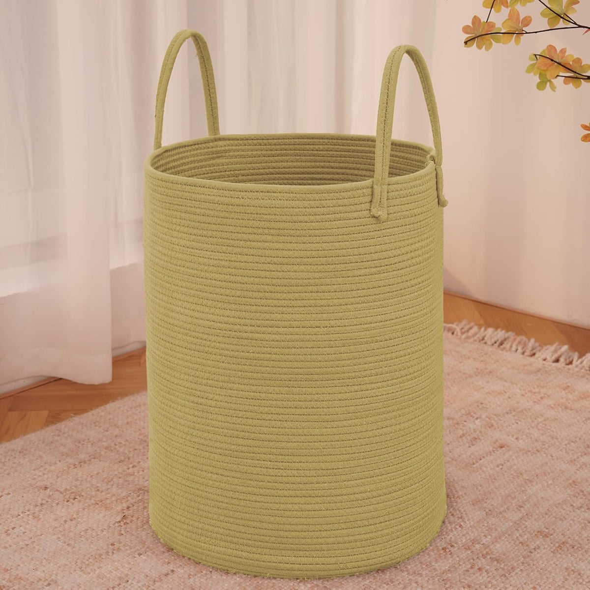 Large Woven Laundry Basket Hamper,100L Cotton Rope Storage Bin for Blankets,Toys and