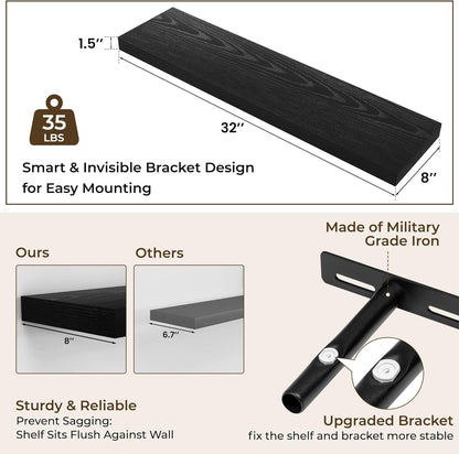 RICHFOCUS 31.5Inch Floating Shelves for Wall 2 Pack Shelves for Bedroom|Kitchen|Bathroom Wall