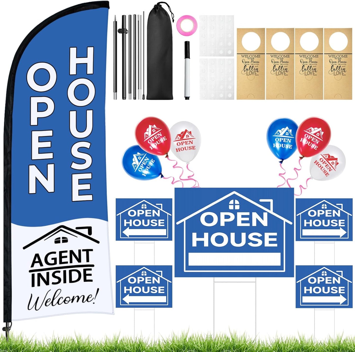 44 Pcs Open House Signs for Real Estate Agent Supplies, Double Sided Open House Flag Kit for