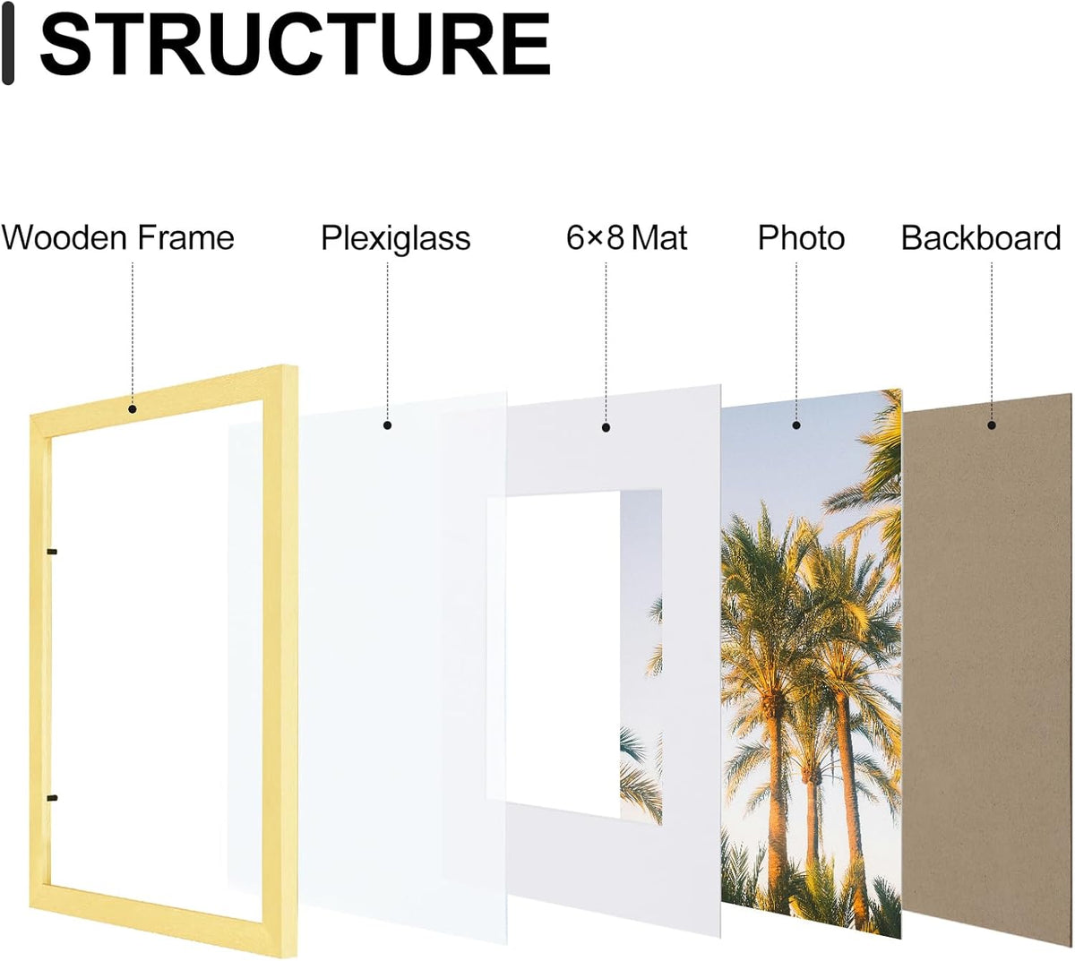Vittanly 9x12 Picture Frames Set of 9, Shatter Resistant Plexiglass, Display 6x8 Pictures with Mat
