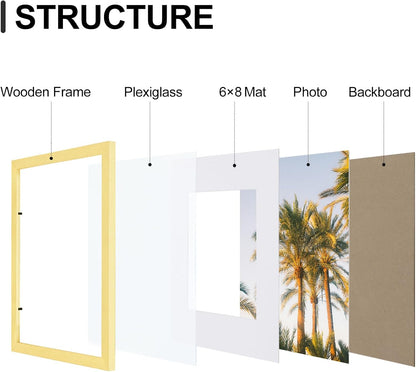 Vittanly 9x12 Picture Frames Set of 9, Shatter Resistant Plexiglass, Display 6x8 Pictures with Mat