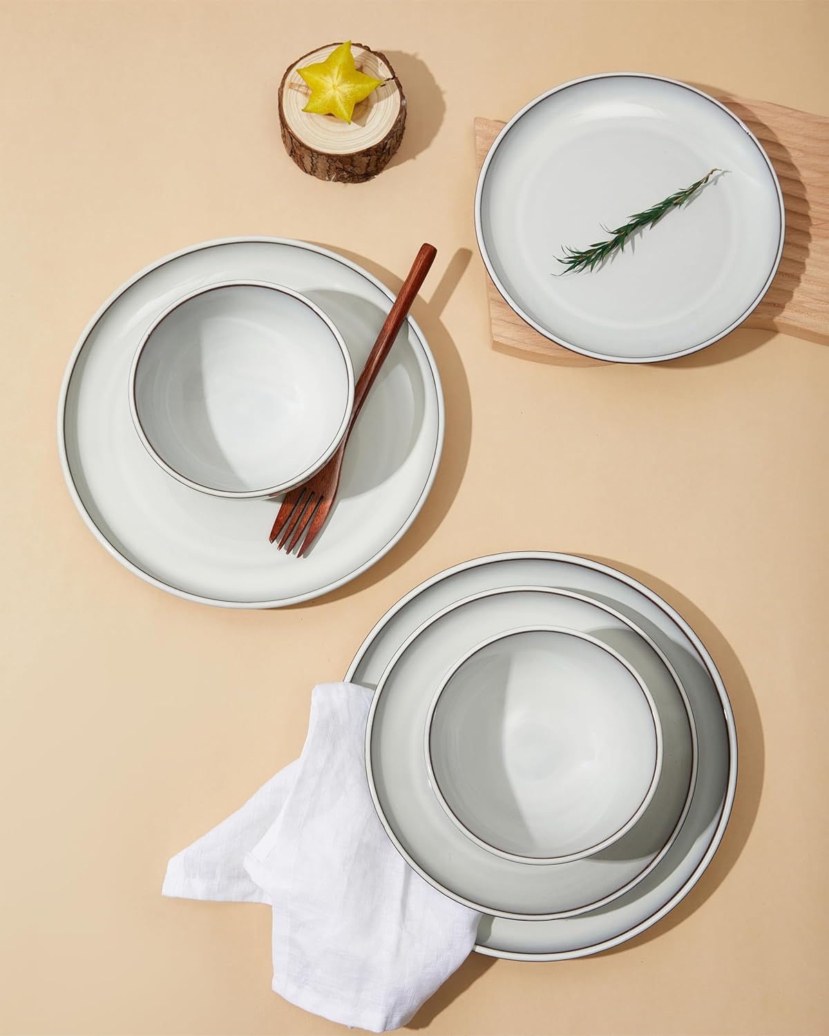 Santorini Mist Terracotta Reactive Glaze Plates and Bowls Sets, Stoneware Dinnerware Sets