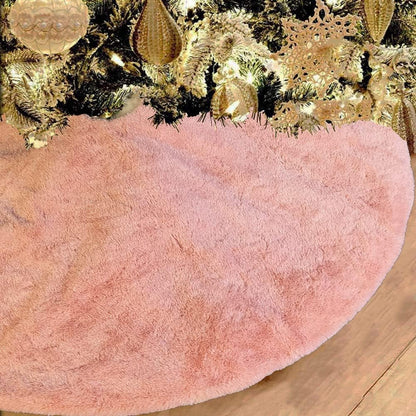 AOGU 48 Inch Faux Fur Christmas Tree Skirt Pink Shiny Plush Skirt for Merry Christmas Party