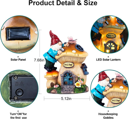 Garden Gnome Statues Figurine Lights - Solar Powered Lighting Outdoor Decorations, Gnome Build