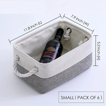 TcaFmac Small Storage Baskets for Shelf 6 Pack Canvas Storage Basket with Handles Fabric Storage