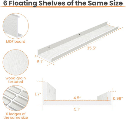 upsimples Floating Shelves for Wall, Wall Shelves for Decor Storage Set of 6, Wall Mounted Wood