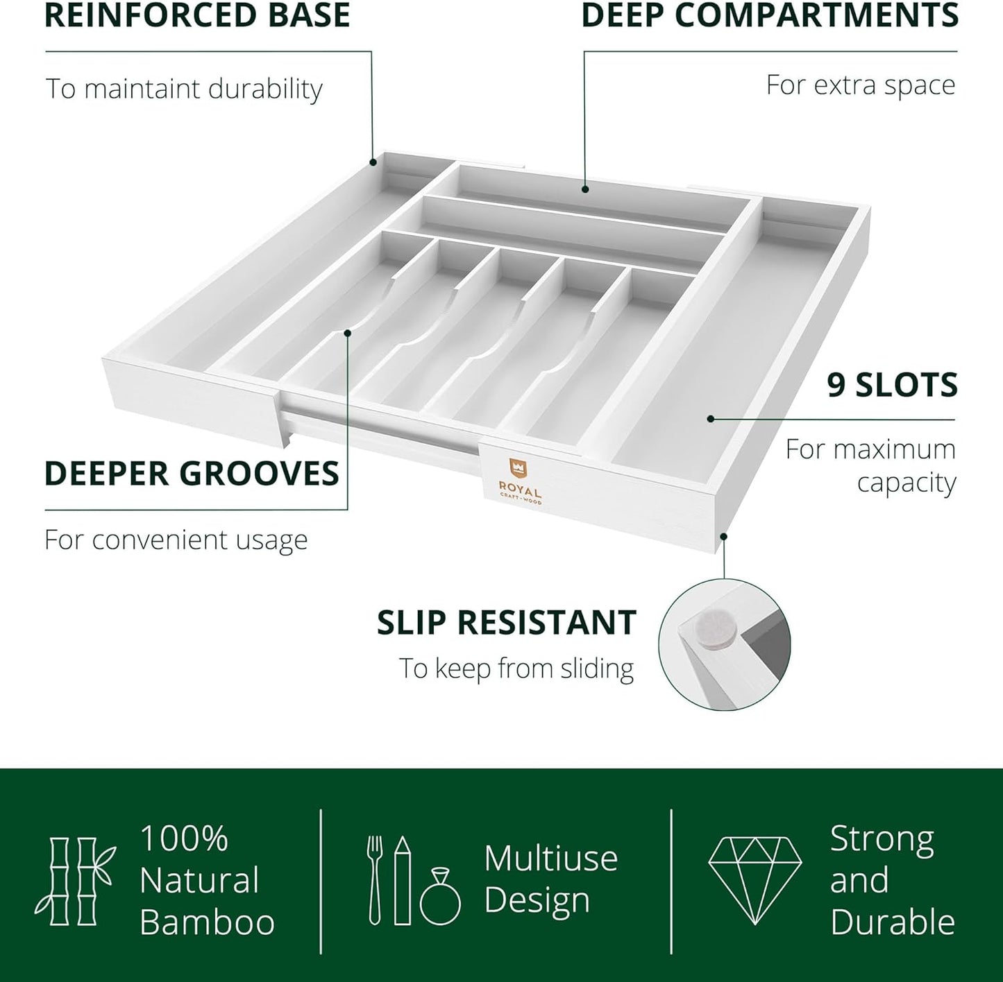 ROYAL CRAFT WOOD Luxury Bamboo Kitchen Drawer Organizer - Silverware Organizer - Utensil Holder and