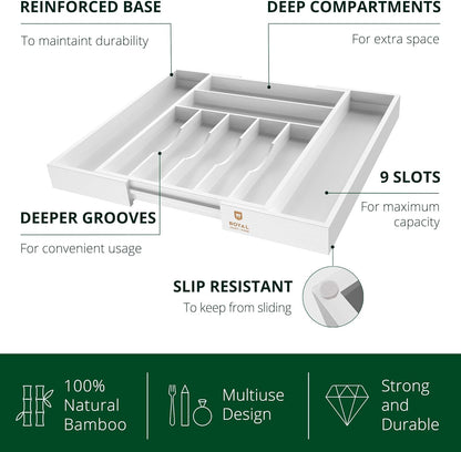 ROYAL CRAFT WOOD Luxury Bamboo Kitchen Drawer Organizer - Silverware Organizer - Utensil Holder and