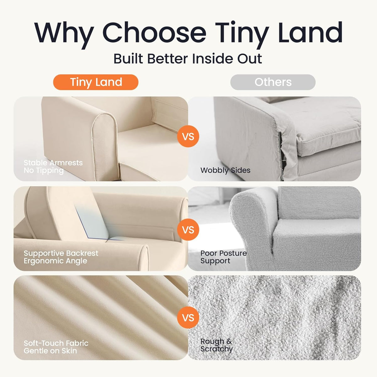 Tiny Land 2-in-1 Foldable Kids Couch with Pockets – Soft Thick Toddler Sofa, Lounger Couch