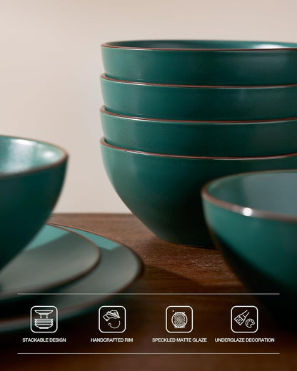 Famiware Venus Plates and Bowls Sets, 12 Pieces Stoneware Speckled Dinnerware Sets, Dishes Set for