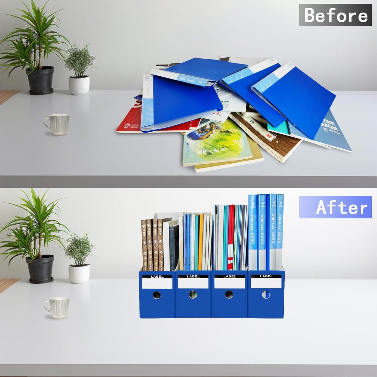 24 Pack Cardboard Magazine File Holder for Desktop ，Blue Book Bins for Classroom Library, Office or