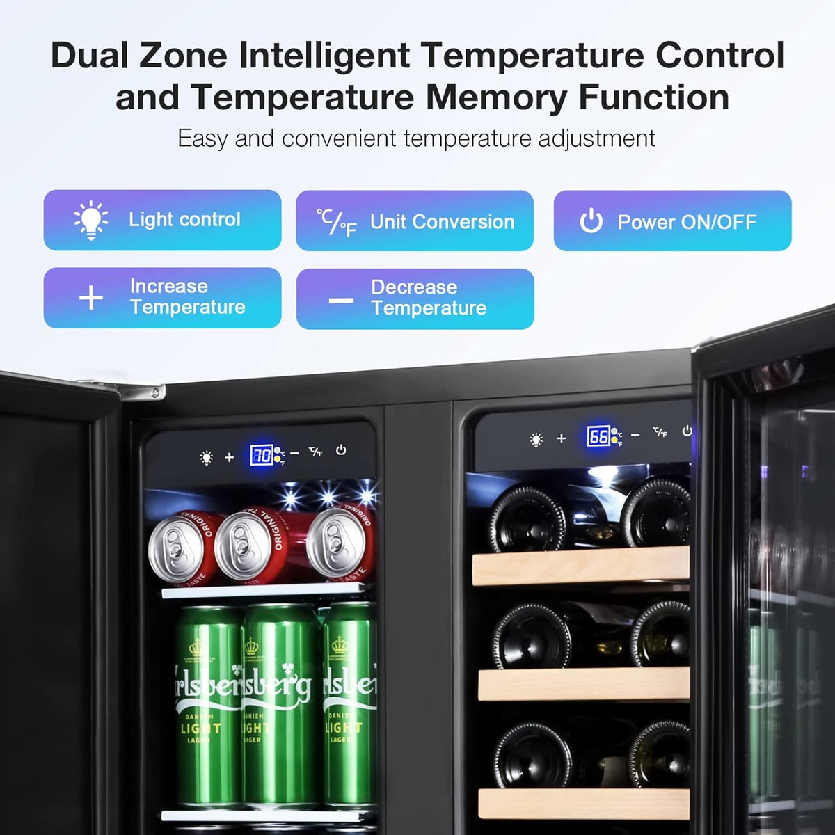 Tylza Wine and Beverage Refrigerator, 24 inch Dual Zone Wine Beverage Cooler Built-in and