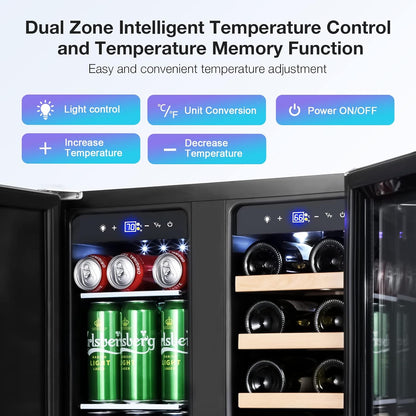 Tylza Wine and Beverage Refrigerator, 24 inch Dual Zone Wine Beverage Cooler Built-in and