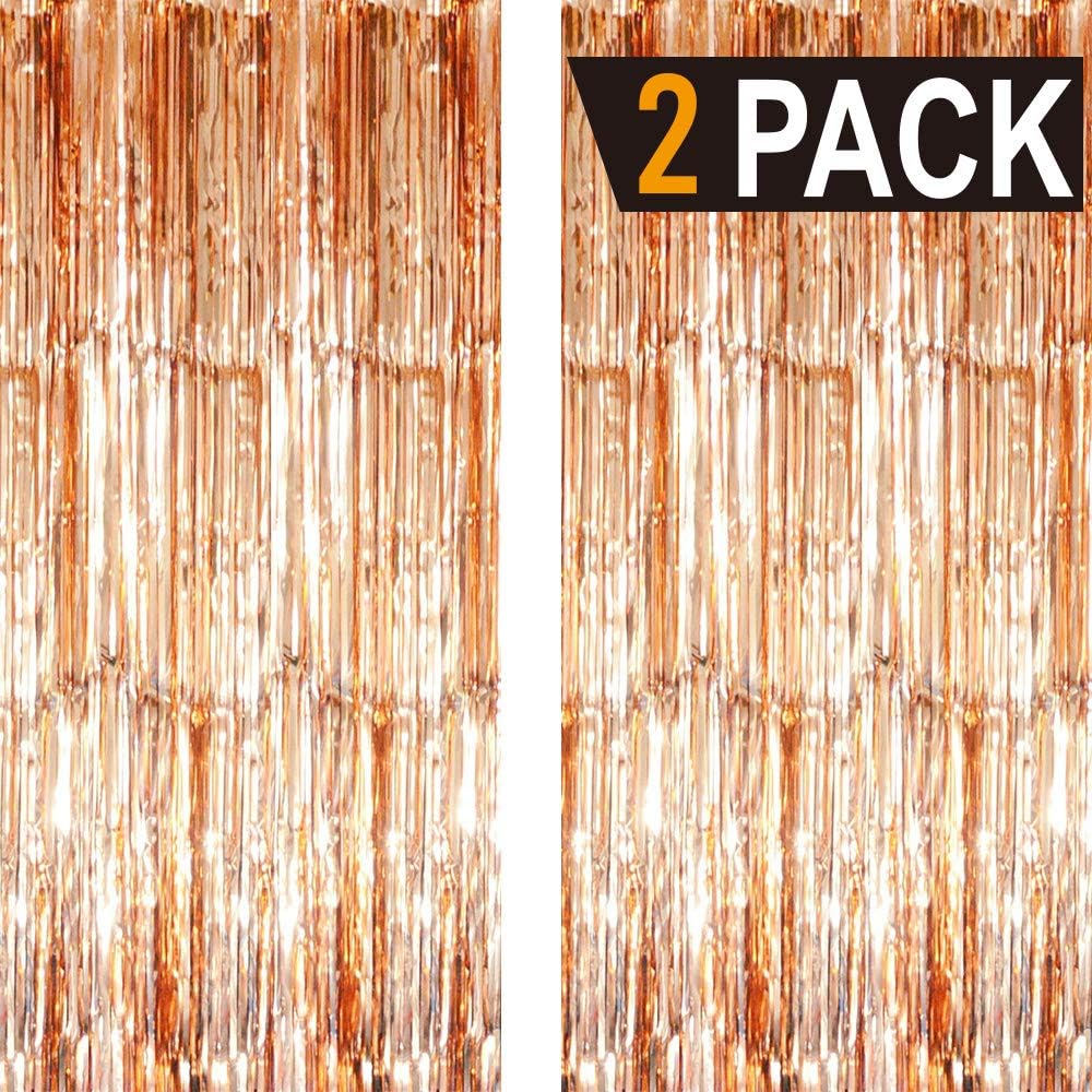 GOER 6.4 ft x 8.2 ft Metallic Tinsel Foil Fringe Curtains,Pack of 2 Party Streamer Backdrop for