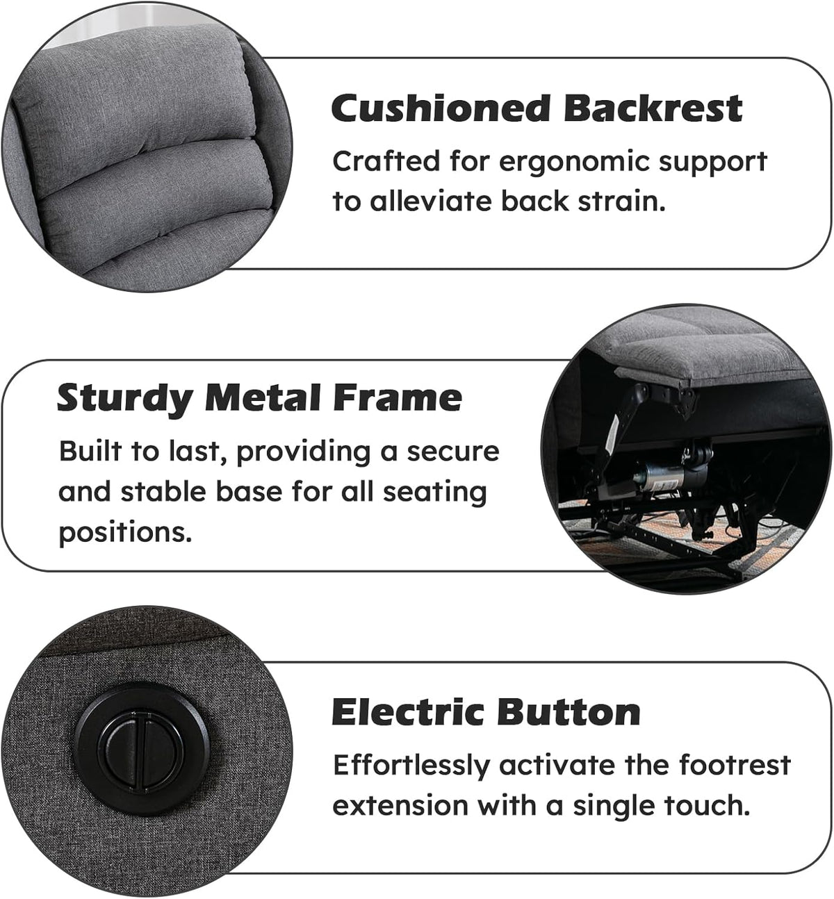 EBELLO Classic Power Recliner Chair, Oversized Electric Reclining Chair with Overstuffed Cushion
