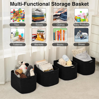 Storage Baskets for Organizing & Shelves, Woven Cotton Rope Organization Bins for Dog Toys