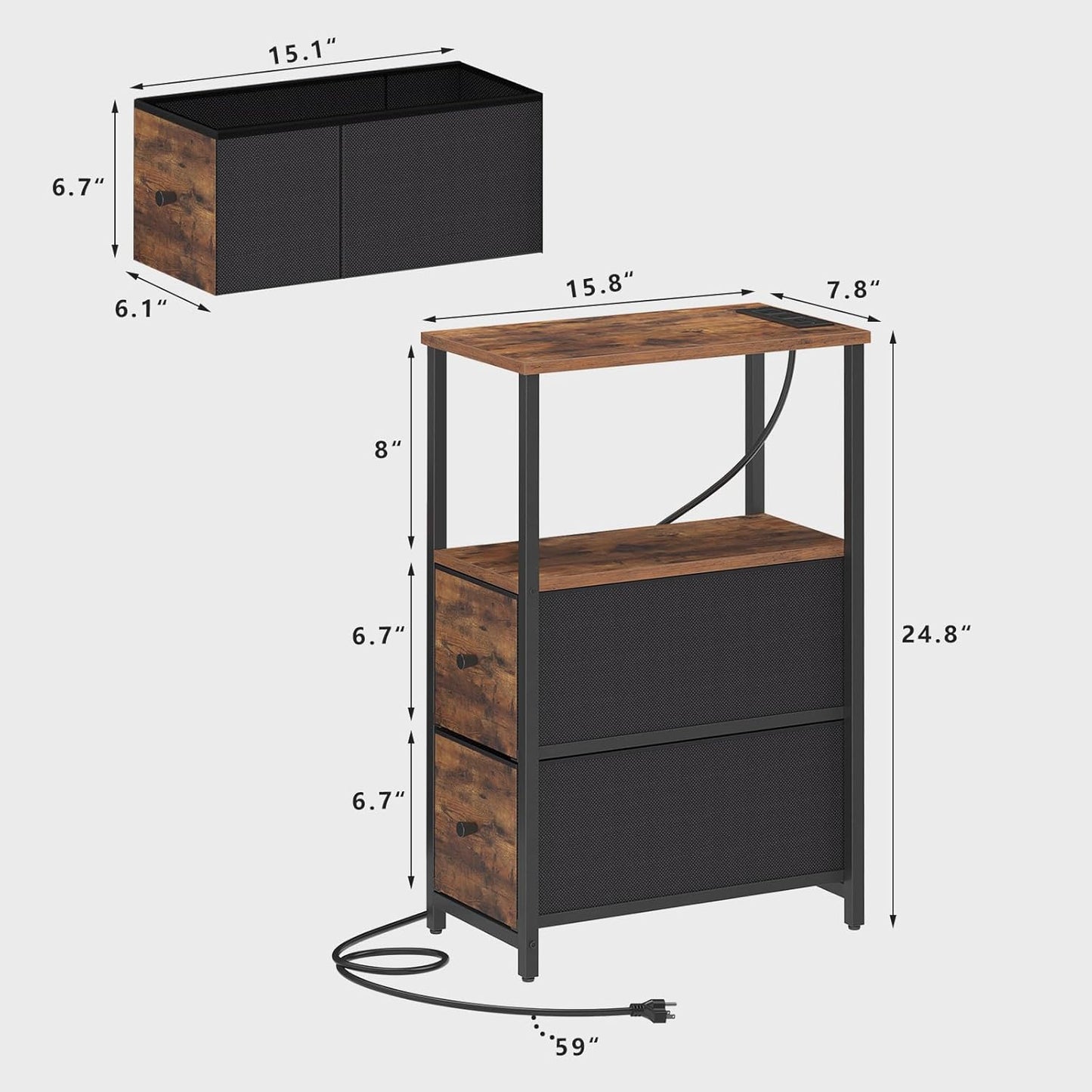 TUTOTAK Small Narrow End Table with Charging Station, Side Table with Outlets, Nightstand with 2