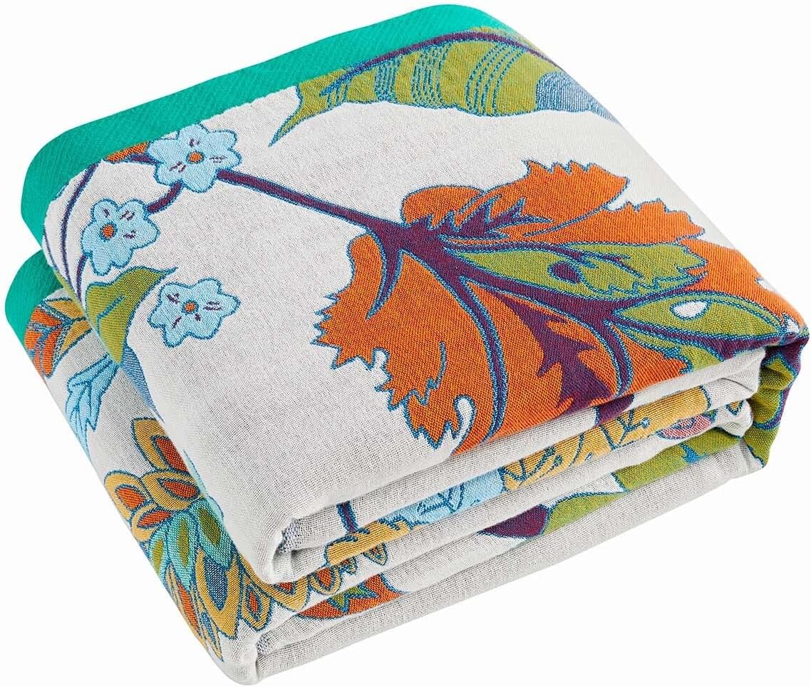 Summer Throw Blanket, 50"x60" Reversible Bohemian Flower Blanket, 100% Cotton Muslin Breathable