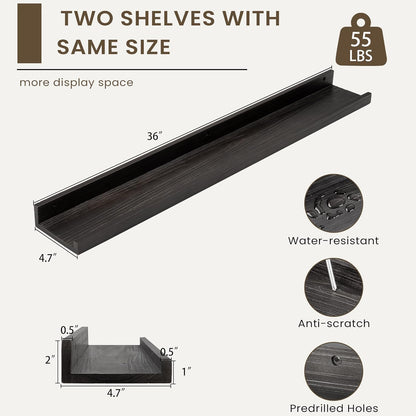 Floating Shelves for Wall, Picture Ledge Shelf 36 Inch Solid Wood Set of 2, Rustic Wall Shelves