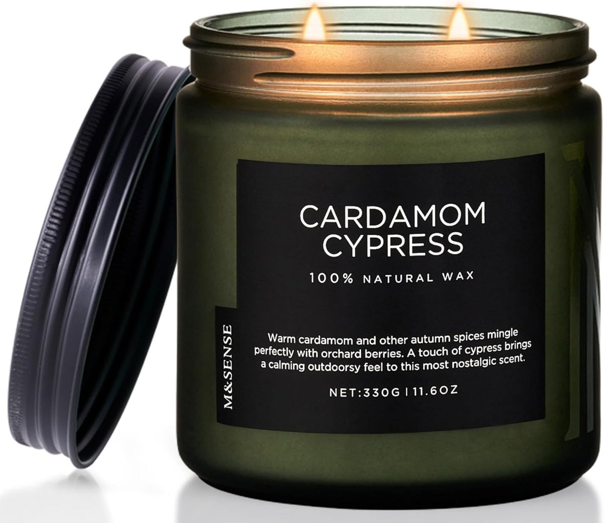 M&SENSE Spice Cardamom Cypress Large Soy Candles for Home Scented 2 Wick Large Soy Natural Candles