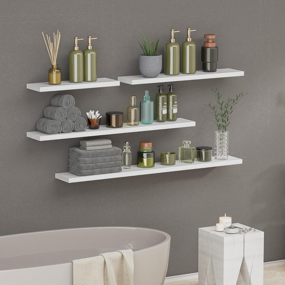 SAUMONIERES Floating Shelves 8 Inch Deep Solid Wood Wide Wall Shelf Set of 2 Wall Mounted for