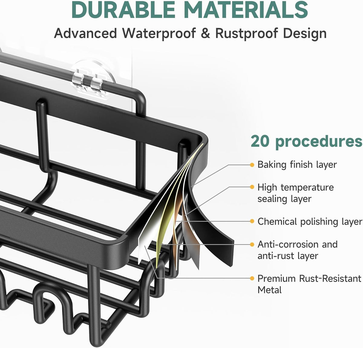 Veken Rustproof & Waterproof Shower Caddy 6-Pack, No Drilling Adhesive Shelves Rack with Soap