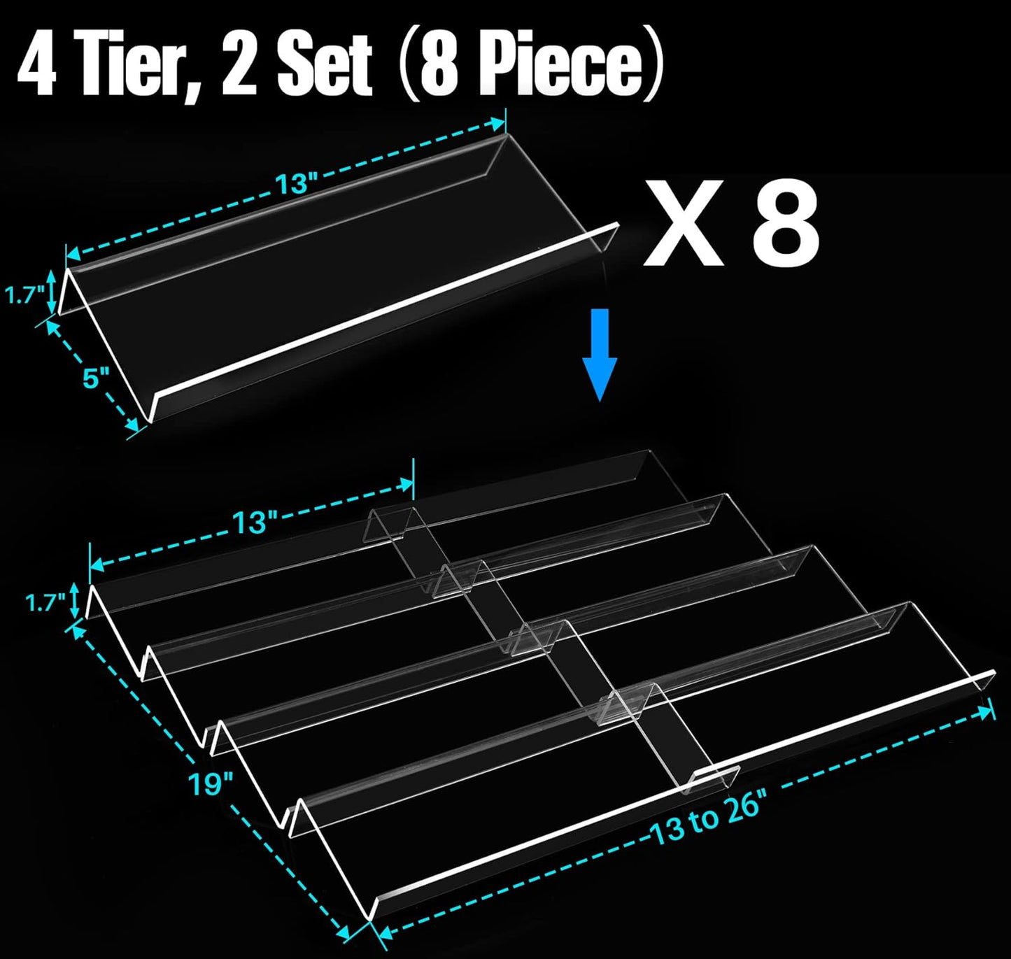 Antimbee Spice Drawer Organizer, 4 Tier- 8 Pack Kitchen Spice Rack Tray for Drawer, Expandable From