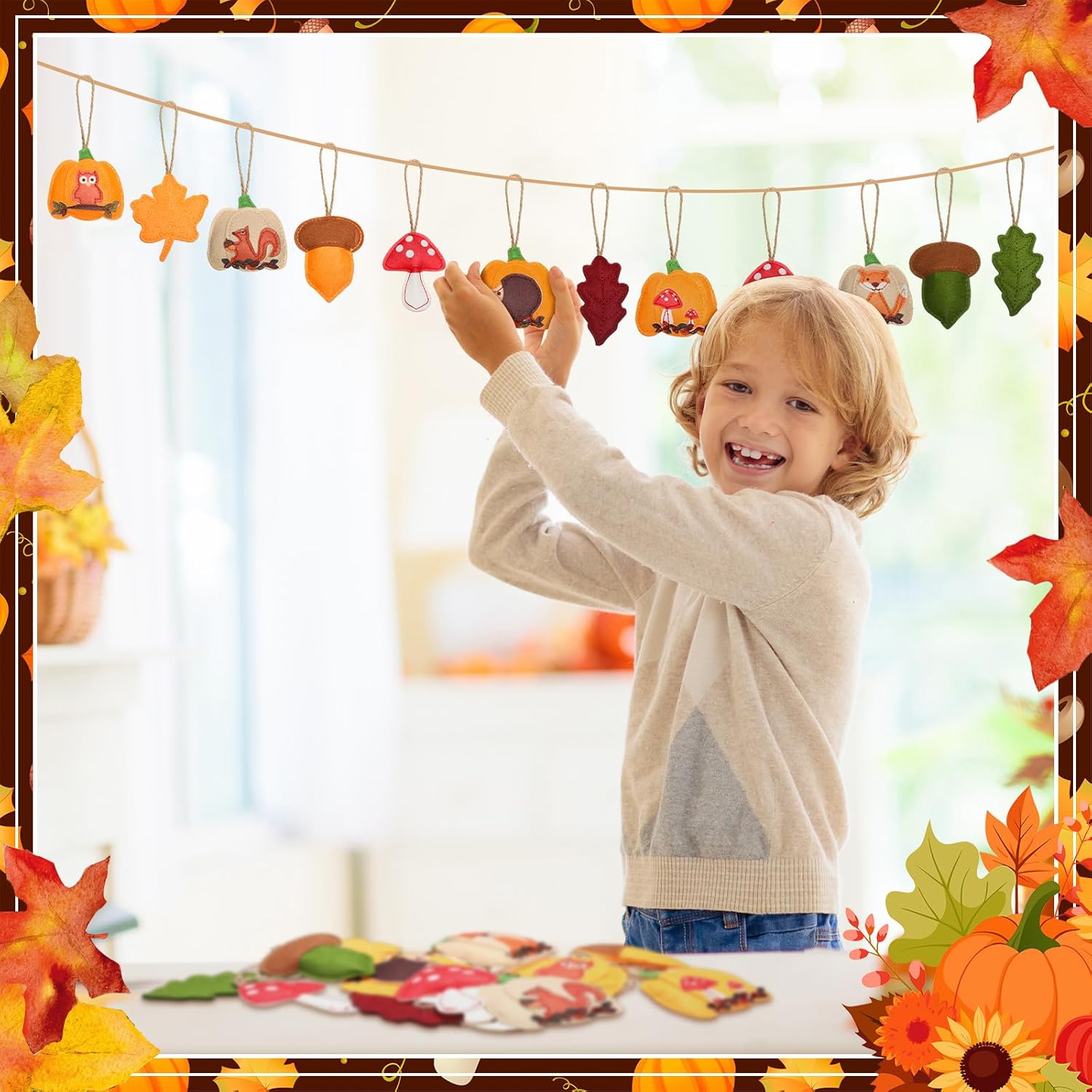 12 Pcs Fall Thanksgiving Tree Decoration 3D Felt Pumpkin Maple Leaf Hanging Felt Pumpkin Hanging